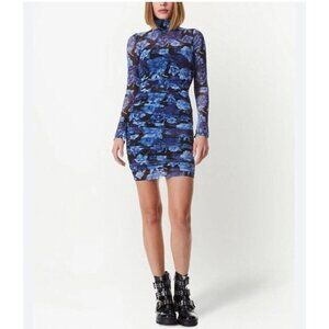 ALICE + OLIVIA Womens Size 6 Delora Floral Mesh Bodycon Mini Dress Blue NWT